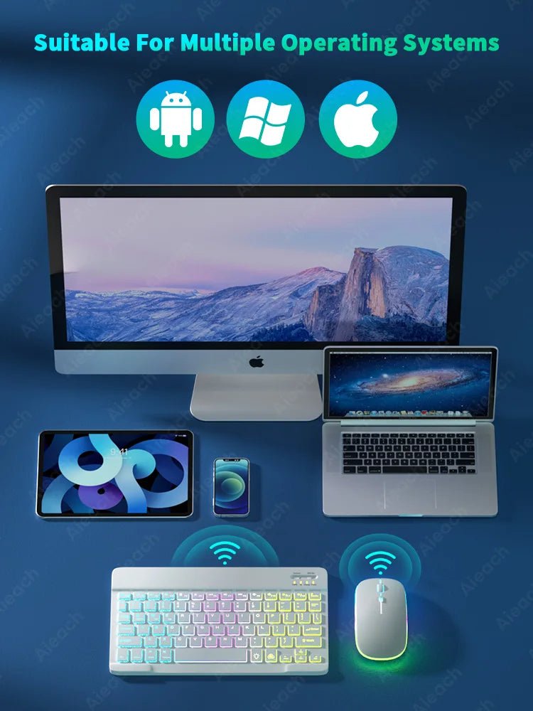 Wireless Bluetooth Keyboard & Mouse Combo – RGB Backlit for Tablet, iPad, Windows, and Android - ZNOVOTECH
