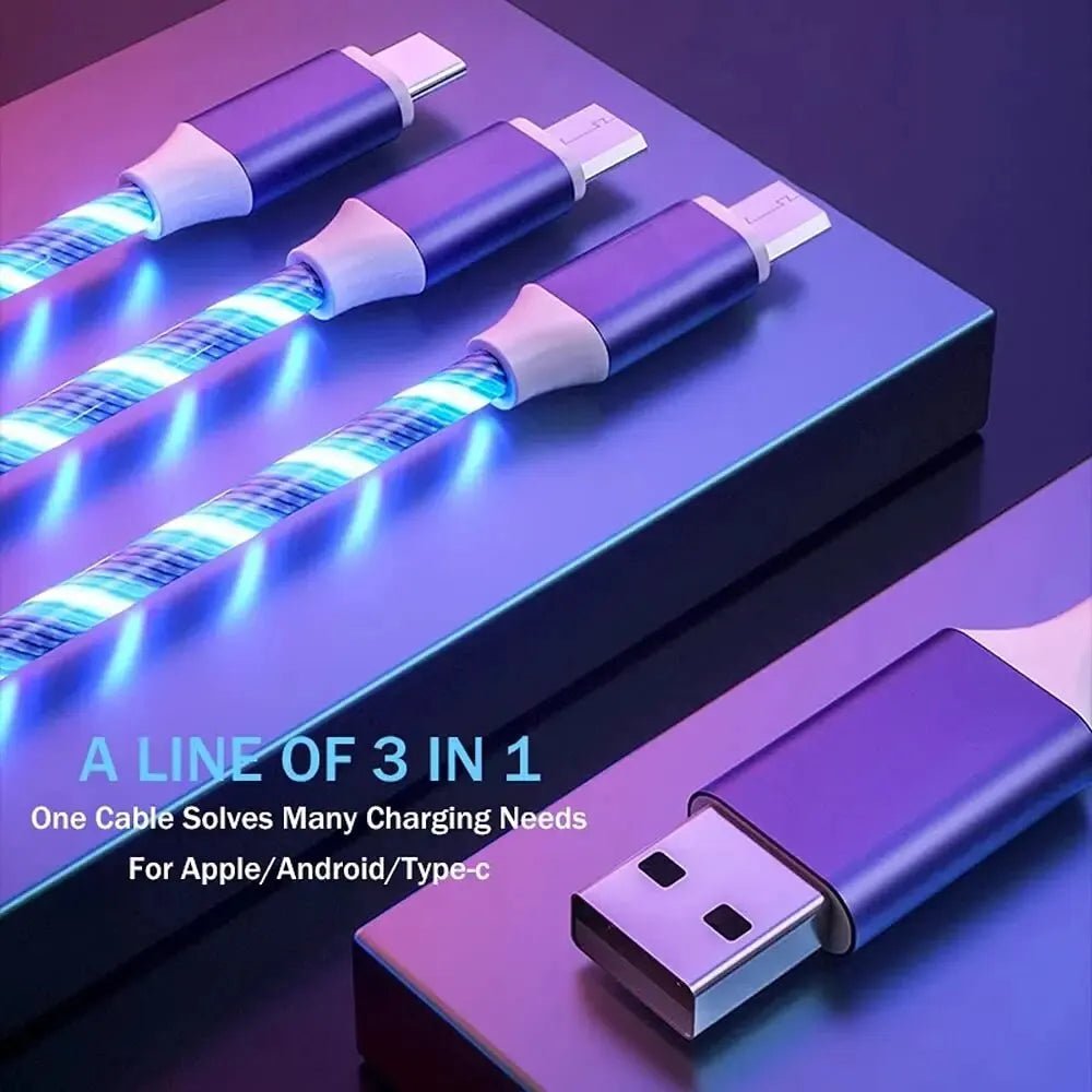 3 - in - 1 Glowing Fast Charging Cable | Multi - Device Charger with 3A Capability - ZNOVOTECH