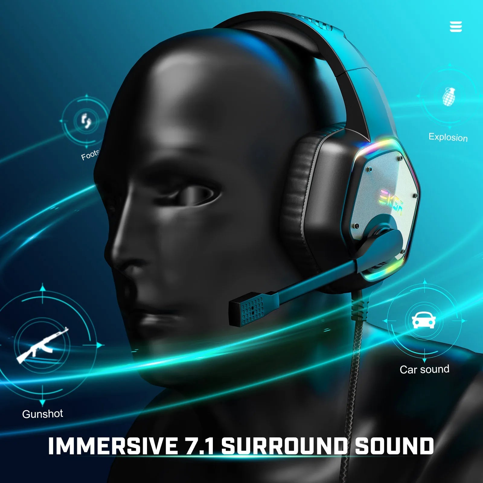 EKSA Wireless Gaming Headset – 7.1 Surround Sound & RGB Lighting - ZNOVOTECH