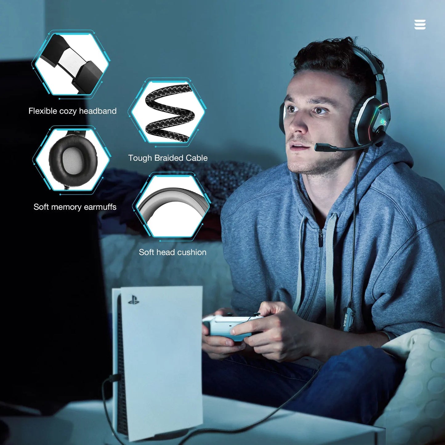 EKSA Wireless Gaming Headset – 7.1 Surround Sound & RGB Lighting - ZNOVOTECH