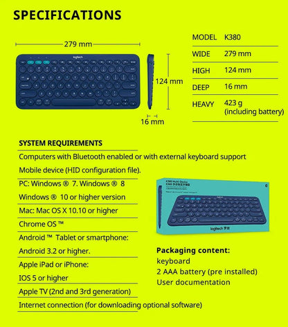 Logitech K380 Wireless Bluetooth Keyboard – Compact & Multi - Device - ZNOVOTECH