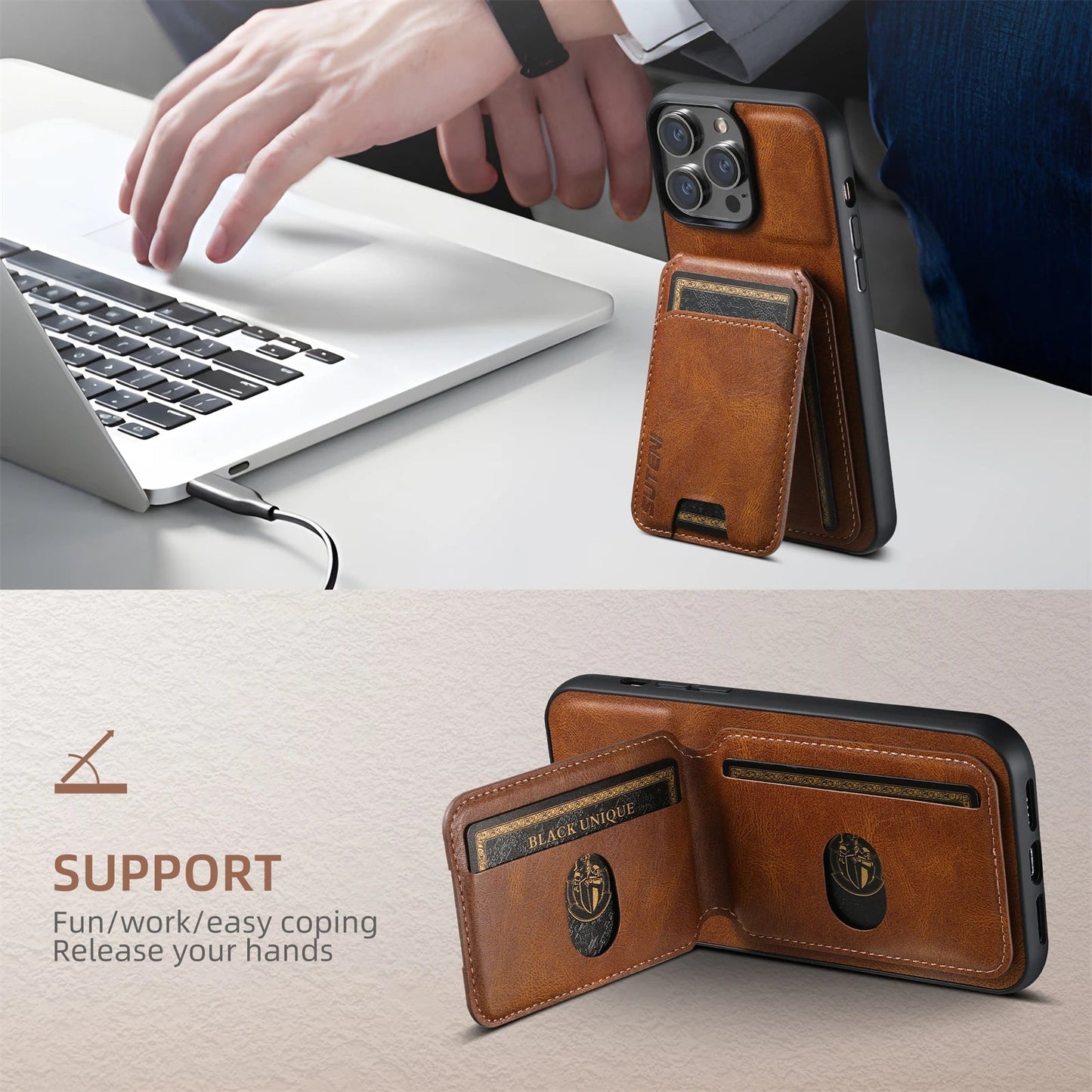 Premium Leather Wallet Phone Case – Magnetic Kickstand & Card Holder - ZNOVOTECH